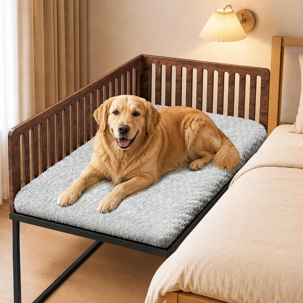 Beside Dog Bed,2 Wood Side Panel Adjustable Height Dog Bunk Beds,39''X27'' Metal Dogs Bed Frame with Cushion,Large8