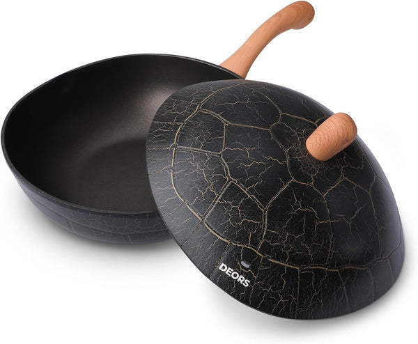 Bionic Turtle 12 Inch Nonstick Wok with Lid, Non Toxic, PFAS & PFOA Free, Dishwasher Safe, Compatible with All Stovetops, Durable Stir Fry Pan for Home Cooking1