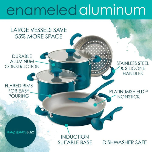 8-Piece Aluminum Cookware Set, Teal Shimmer6