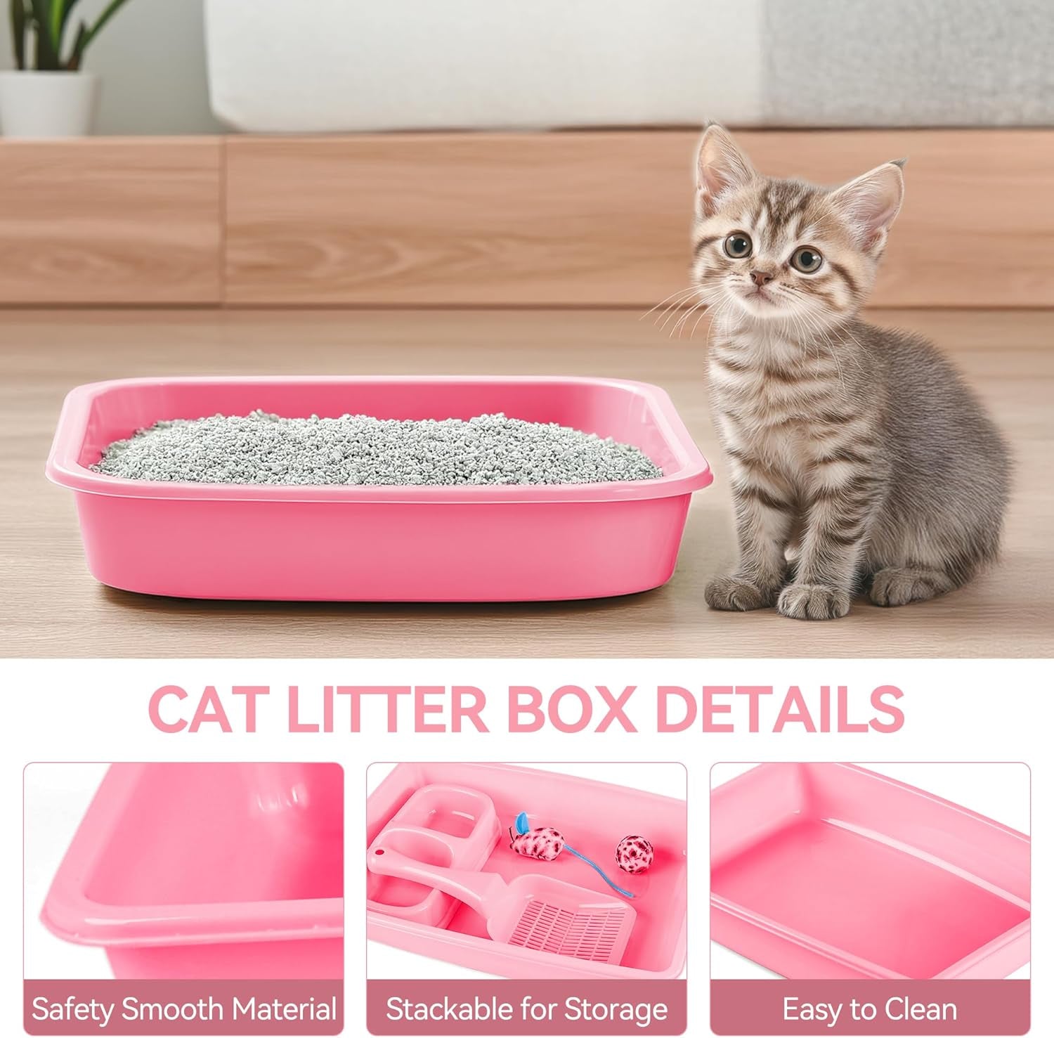 pink-cat-litter-box-set-small-cat-kitten-starter-kit-with-litter-scoop-cat-bowl-kittens-toy-heated-cat-house-indoor-cats-home-with-heated-pad-cat-houses-condos-heater-cat-bed