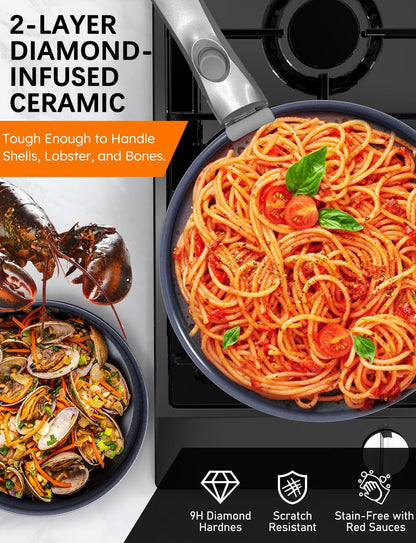 Pro  12PC Nonstick Pots and Pans Set&Hybrid 3-Ply Stainless Steel Skillet, High Heat Sear&Fry, 2-Layer Ceramic Induction Cookware, 9H Scratch-Resistant&Anti-Warp,Pfas Free,All Cooktop/Dishwasher3