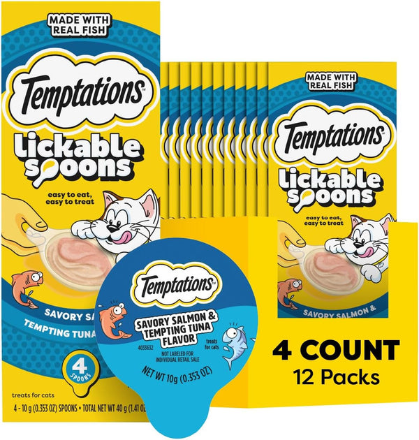 Temptations Lickable Spoons Wet Cat Treats, Variety Pack, 24 Count | Two Irresistible Flavors per Spoon, Mess-Free Creamy Puree, Hand-Feed for Bonding, Use as Treat or Food Topper, Adult Cats15