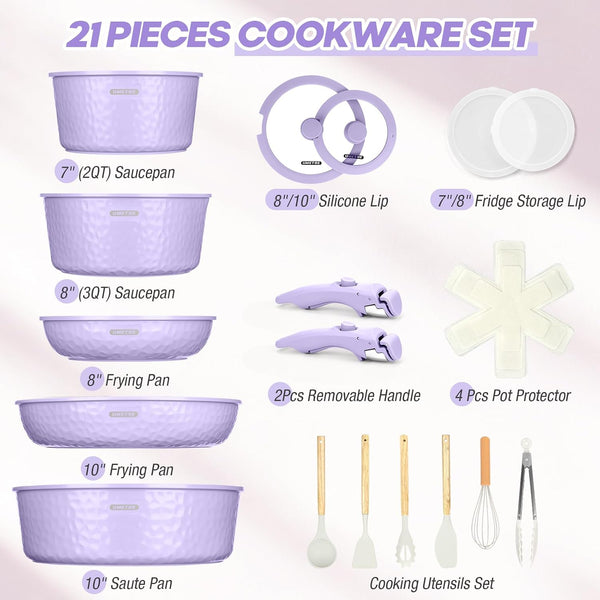 Pots and Pans Set, Ceramic Nonstick Cookware Set Detachable Handle, Induction Kitchen Cookware Sets with Removable Handle, Non Stick RV Cookware Set, Dishwasher ＆ Oven Safe2