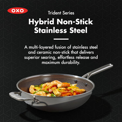 OXO Hybrid 12” Nonstick Wok with Glass Lid, Pfas-Free Ceramic Stir-Fry Pan, Induction & All Cooktop Compatible, Dishwasher Safe, Fusion Boost Tech for Powerful Searing, Mirror Polished Tri-Ply2