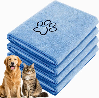 Chumia 4 Pack Dog Towels for Drying Large Microfiber Grooming Tools Absorbent Soft Bath Supplies with Embroidered Paw for Small Medium Pet Products(16 X 32 Inch,Black)12