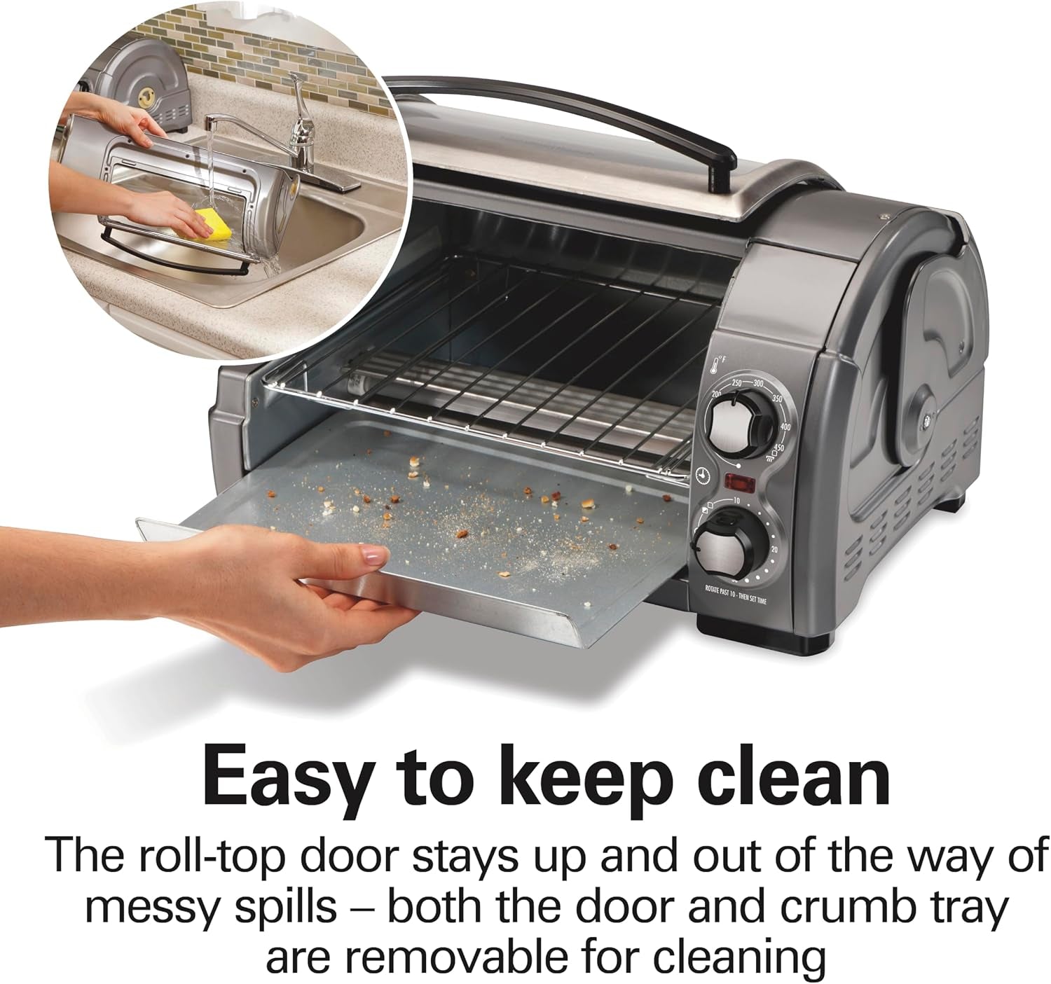 easy-reach-4-slice-countertop-toaster-oven-roll-top-door-for-easy-access-bake-broil-toast-functions-200-to-450ºf-adjustable-temp-auto-shutoff-silver