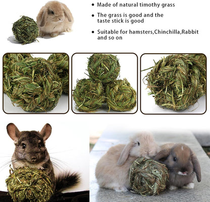 PINVNBY Hay Balls for Rabbits,4 PCS 100% Natural Timothy Hay Bunny Chew Toys Small Animal Teeth Grinding Activity Woven Play Ball for Rabbit,Guinea Pigs,Hamsters,Chinchillas4