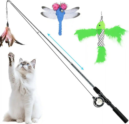 Pawaboo Cat Feather Toys, 4 Pack Interactive Cat Feather Teaser Wand Toys, Retractable Fishing Pole Wand Catcher Exerciser with Refill Fish, Dragonfly Worm with Bells, Fun Cat Kitten Kitty Playing Toy13