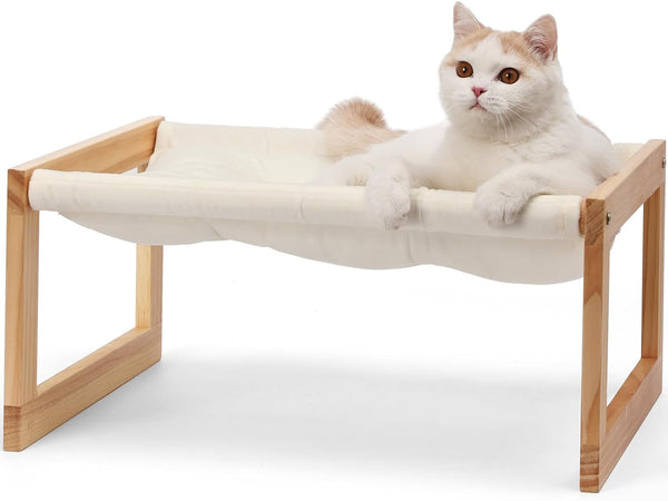 FUKUMARU Large Cat Hammock, Raised Dog Bed for Indoor and Outdoor, Washable | 21" Wooden Pet Beds, Cozy Velvet Cat Couch, Elevated Pet Sofa for Puppy, Bunny and Small Animal1
