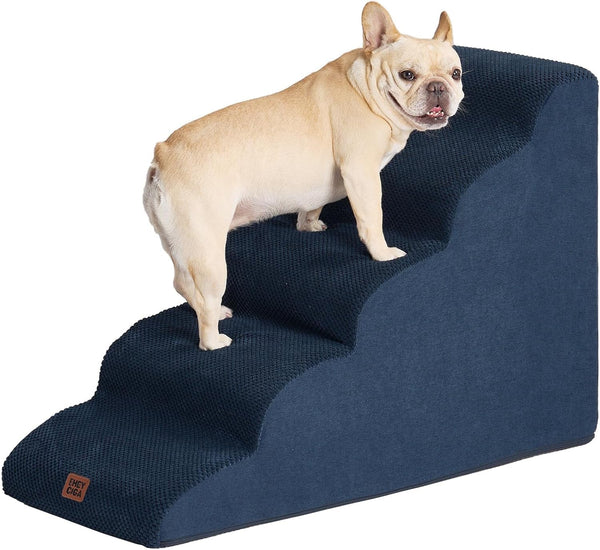 EHEYCIGA Curved Dog Stairs Ramp for 5-Step High Beds, 22.6" H Dog Steps | 33D Density of Pure Foam, for Small Dogs and Cats, Pet Stairs for High Bed Climbing, Non-Slip Balanced Pet Step Indoor, Grey35