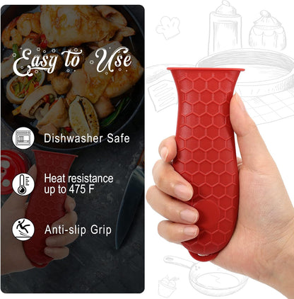 6 Pack Cast Iron Handle Cover | Wine, Silicone Pot Handle Cover Heat Resistant, Pan Handle Sleeve for Cast Iron Skillet, for Pots and Pans, Honeycomb Design3