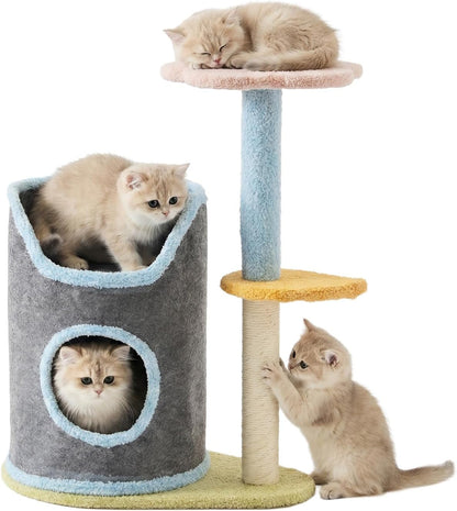 Cat Tree with Cat Scratching Post for Indoor Cats up to 5 Lbs, Small Cat Tower with Scratching Board and Cozy Hammock, Compact Cat Tree Tower with Cat Bed1