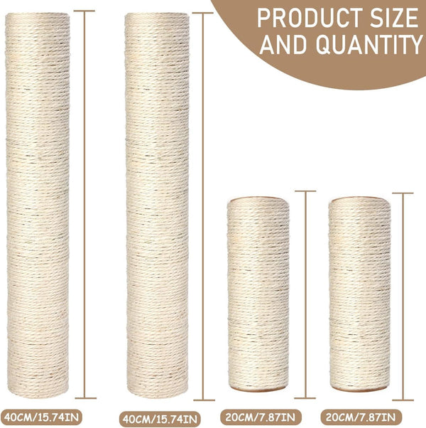 Barelove Cat Scratching Post Replacement, 4 Pieces Cat Scratcher Cat Tree Replacement Parts, 15.4'' X 2.67" Dia + 7.87“ X 2.67" Dianatural Sisal Rope Cat Scratch Posts Include M8 Screws2