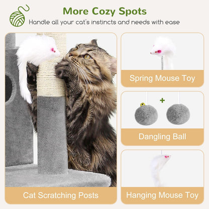 Globlazer Cat Tree Tower for Indoor Cats, 50-Inch Adult Cat Tree House for Large Adult Cats with Steps, Scratching Post, 2 Cat Caves, Dangling Toys, FC50, Light Grey5