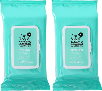 Wags & Wiggles Hypoallergenic Dog Wipes for Sensitive Skin, Fragrance-Free Waterless Cleansing Cloths for Paws, Face, and Dog Body, No SLS, Parabens, or DEA, 100 Count | Waterless Cleansing Cloths for Paws, Face, and Body; No SLS, Parabens, or DEA for Sensitive Skin11