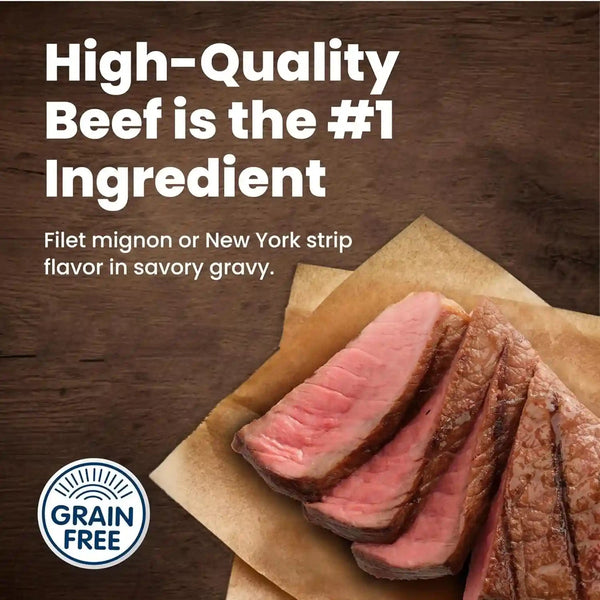 Blue Buffalo Delights Variety Pack Natural Grain Free Wet Dog Food for Small Breed Dogs (Filet Mignon Flavor & New York Strip Flavor) in Gravy with Natural Ingredients, 3.5-Oz. Each (12 Cups)2