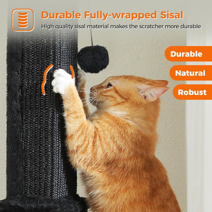 PAWZ Road Large Cat Scratching Post 32" Tall Black Cat Scratcher | Heavy Duty Cat Post with 16X16”Large Base Covered Sturdy Woven Sisal Scratcher and Cat Toy Ball for Adult and Indoor Cats4