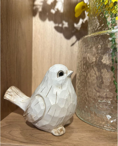 NEW White Modern Farmhouse Bird Figurine, Bird Statue Sculpture - Carved Rustic Distressed Animal Bird Ornaments - Home Decor Accents Collectible Bird Figurine | Spring6