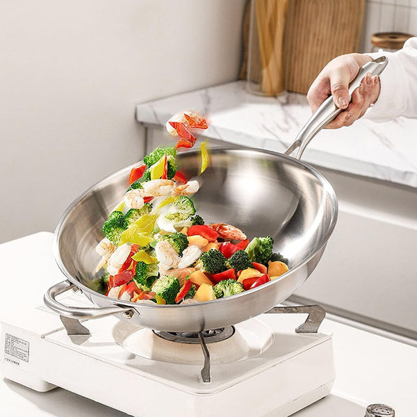 13 Inch Stainless Steel 316 Wok with Lid, Stir-Fry Pans, Dishwasher and Oven Safe, Works on Induction (13 Inch with Lid)4