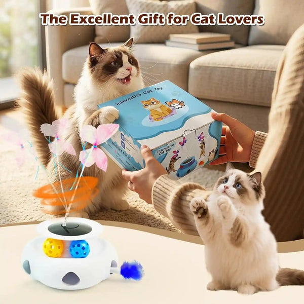 3-In-1 Interactive Cat Toy with Remote Control, Butterfly Wand & Automatic Retractable Feathers & Rolling Ball Track, Multi-Functional Cat Toy for Indoor Cats, Suitable for Bored Kitten, White6