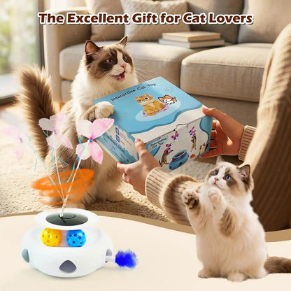 3-In-1 Interactive Cat Toy with Remote Control, Butterfly Wand & Automatic Retractable Feathers & Rolling Ball Track, Multi-Functional Cat Toy for Indoor Cats, Suitable for Bored Kitten, White6