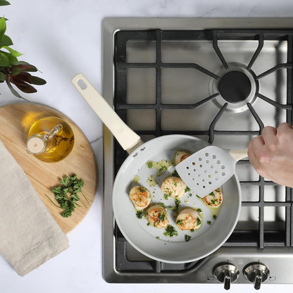 Barnsdall 10 Piece Premium PFA Free Ceramic Nonstick Pots and Pans Aluminum Induction Cookware Set W/Kitchen Tools - Linen White/Grey Non Stick5