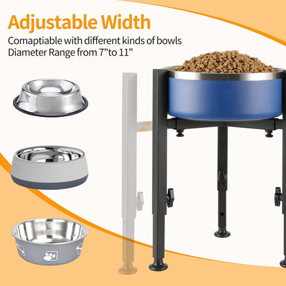 PROERR Single Dog Bowl Stand,Tall Dog Food Stand Adjustable Wide 7-11" Heights 14.5",Metal Elevated PET Bowl Holder Raised Water Feeder for Medium,Large Dog(Bowl Not Included)3