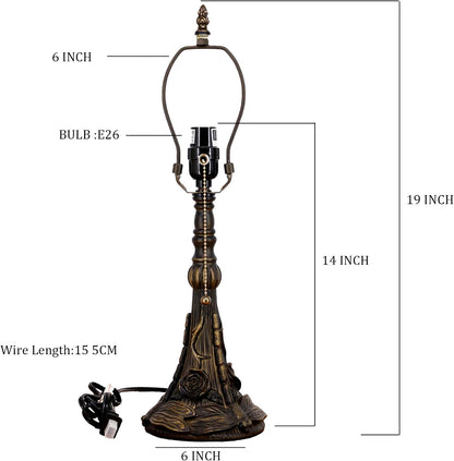 Table Lamp Base Replacement Only(E (W 6 H 19 Inch)) | Fit for 8, 10, 12 Inch Tiffany Style Stained Glass Lampshade, Dark Bronze Finish,Resin, Push Switch on Cord2