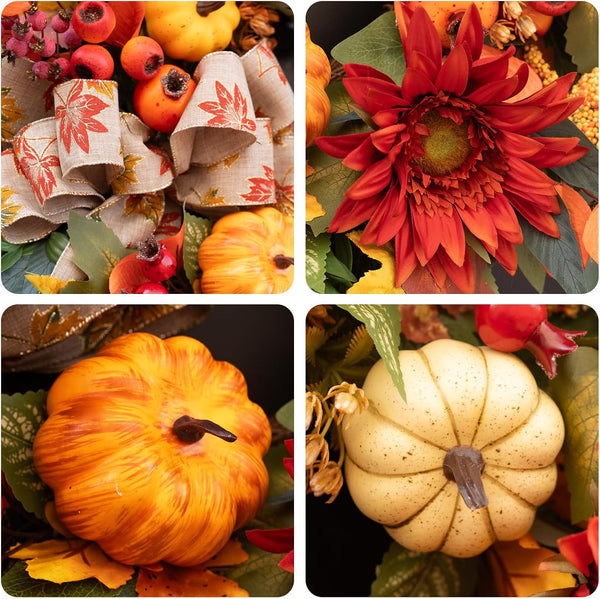Fall Wreaths for Front Door 24 Inch Autumn Wreath Rustic Fall Decor | Autumn Wreath with Artificial Pomegranates, Sunflowers and Berries Fall Door Wreath for Outdoor or Indoor Use Autumn Wreaths3