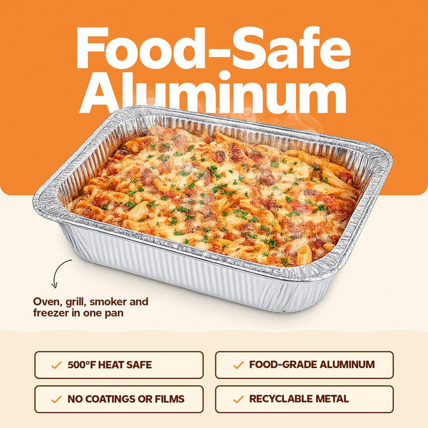 9X13 Inch Aluminum Foil Pans [30 Count] Half Size Deep | Thicker 37.4 Gauge, Food-Safe Tin Disposable Trays, Freezer-Safe, Oven, Grill & Smoker Use, Fully Recyclable7