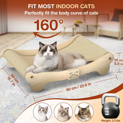 NOCOEX Sisal Cat Scratcher Bed: Wood Scratch Board Hammock for Indoor Cats | Natural Solid Wood Curved Frame Lounger Sleep Scratching Pad Post Large Cats 45 Lbs, Easy Assembly Modern Furniture Protector3