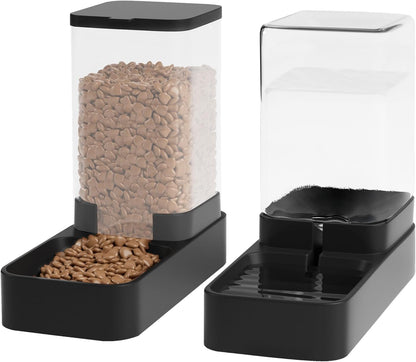 Automatic Cat Feeder and Water Dispenser in Set with Pet Food Bowl,Gravity Dog Waterer and Food Feeder for Small Medium Dog Cat Puppy Kitten Large Capacity(3.3L,Black)1