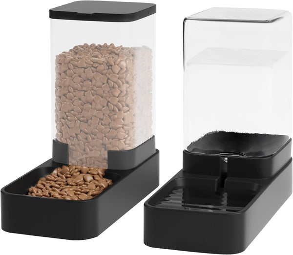 Automatic Cat Feeder and Water Dispenser in Set with Pet Food Bowl,Gravity Dog Waterer and Food Feeder for Small Medium Dog Cat Puppy Kitten Large Capacity(3.3L,Black)1