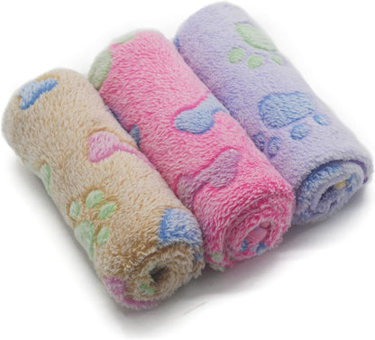 1 Pack 3 Puppy Blankets Super Soft Warm Sleep Mat Grey Cute Print Blanket Fluffy Fleece Pet Blanket Flannel Throw Dog Blankets for Small Dogs Puppy Dogs Fluffy Cats,Bone-Small(23"X15")17