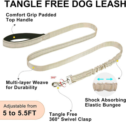 BEAUTYZOO Dog Harness No Pull, Quick Fit Dog Harness and Leash Set, Escape Proof Vest Harness with Soft Handle, Reflective Breathable Mesh Padding Harness for Medium Size Dog Training Walking, Beige M8