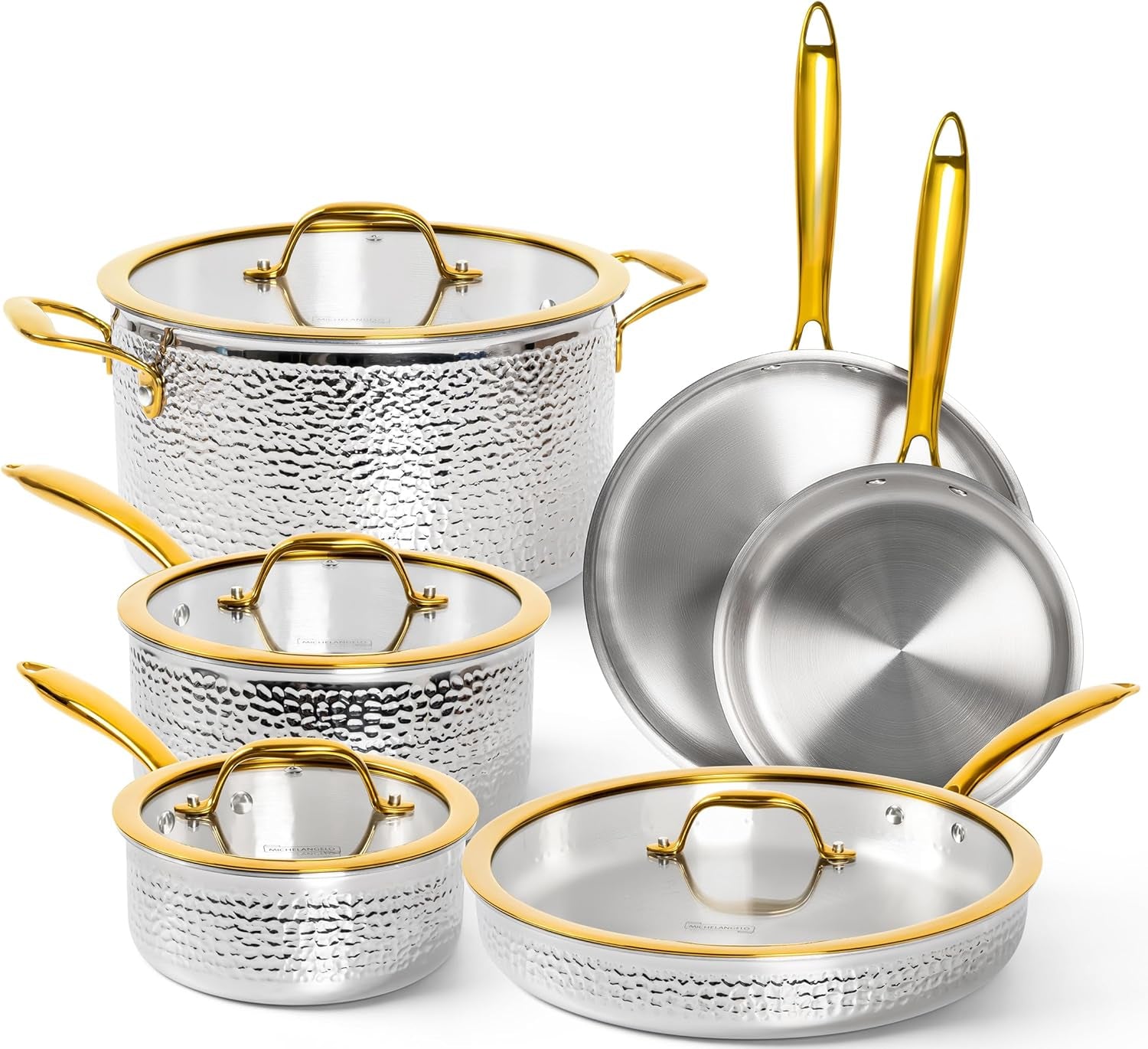triply-stainless-steel-pots-and-pans-set-10-piece-hammered-stainless-steel-cookware-set-with-golden-handle-premium-induction-kitchen-cookware-oven-safe