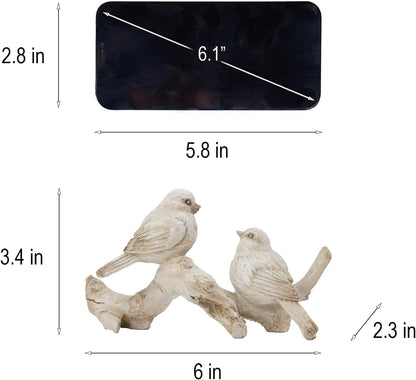 Bird Figurines Home Decor – Resin Tabletop Cream Love Birds on Branch, Farmhouse Shelf & Desk Accent for Living Room, Bedroom, Office, 6 X 2.3 X 3.4 Inches5