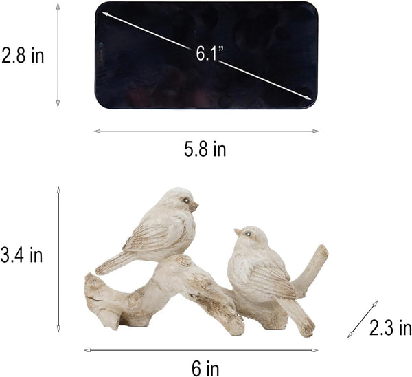 Bird Figurines Home Decor – Resin Tabletop Cream Love Birds on Branch, Farmhouse Shelf & Desk Accent for Living Room, Bedroom, Office, 6 X 2.3 X 3.4 Inches5