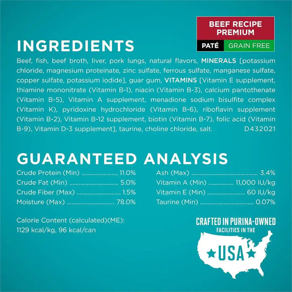Purina ONE Grain Free, Natural Pate Wet Cat Food Variety Pack, Beef, Chicken and Ocean Whitefish Recipes - (2 Packs of 12) 3 Oz. Pull-Top Cans4