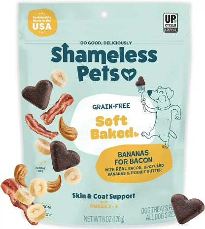 Shameless Pets Soft-Baked Dog Treats, Bananas for Bacon | Healthy Treats for Small, Medium & Large Dogs | Skin & Coat Support with Omega-3 & Omega-6 | Grain-Free, Made in USA | 6 Oz1