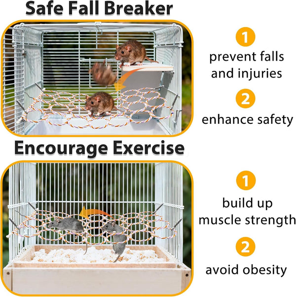 Rat Climbing Rope Net Toy for Cage, Hanging Swing Toy (Random Color) | Multifunctional Small Pet Activity Toy Works as Hemp Perch, Rope Ladder, Bridge and Hammock for Rats, Birds to Climb and Rest2
