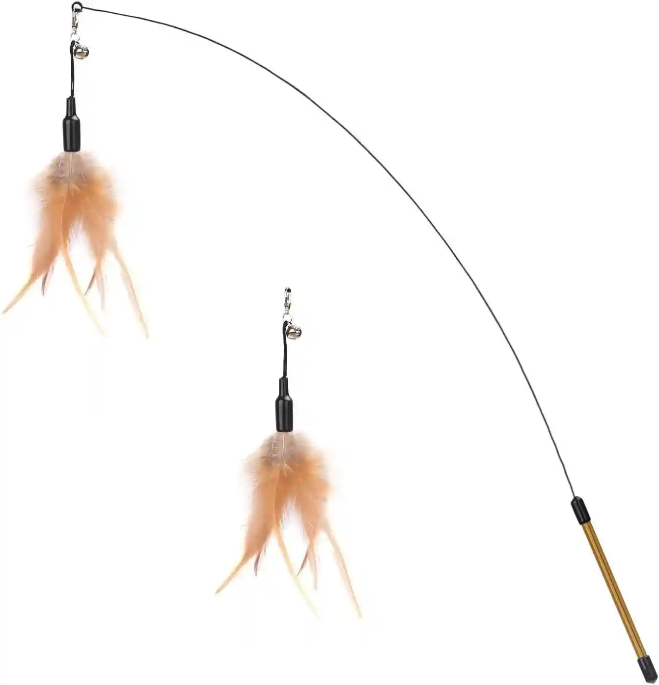 pawaboo-feather-teaser-cat-toy-interactive-wand-with-extra-long-34-5-wand-and-small-bell-fun-exerciser-playing-toy-for-kittens-or-cats-brown-feather