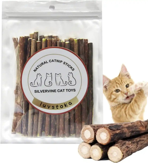 Silvervine Sticks for Cats, 30PCS Kitten Toys Catnip Toys Matatabi Silvervine Sticks Kitty Chew Toys Wooden Stick Kitten Teething Toys Molar Suitable for Cats of All Ages1