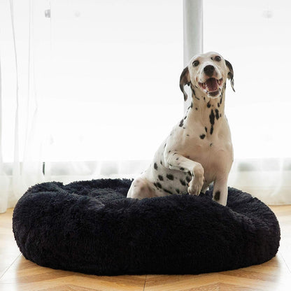 HACHIKITTY Calming Donut Cuddler Dog Bed, round Fluffy Pet Bed with Sewn-In Cushion for Large Dogs,Washable, Large, Taupe, 30''7