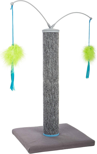 Smartykat Scratch 'N Spin Carpet Cat Scratching Post with 2 Spinning Wand Toys, plus 2 Replacement Wands - Gray & Blue1