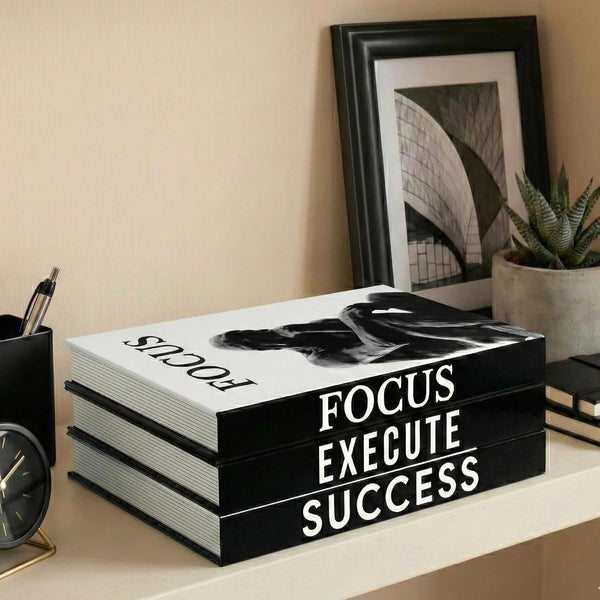 Motivational Decorative Books Set of 3 - Faux Books for Home Office Decor | Black White Fake Books for Decoration with Magnetic Hidden Storage Box for Office Desk, Coffee Table, Bookshelf, Tv Stand1