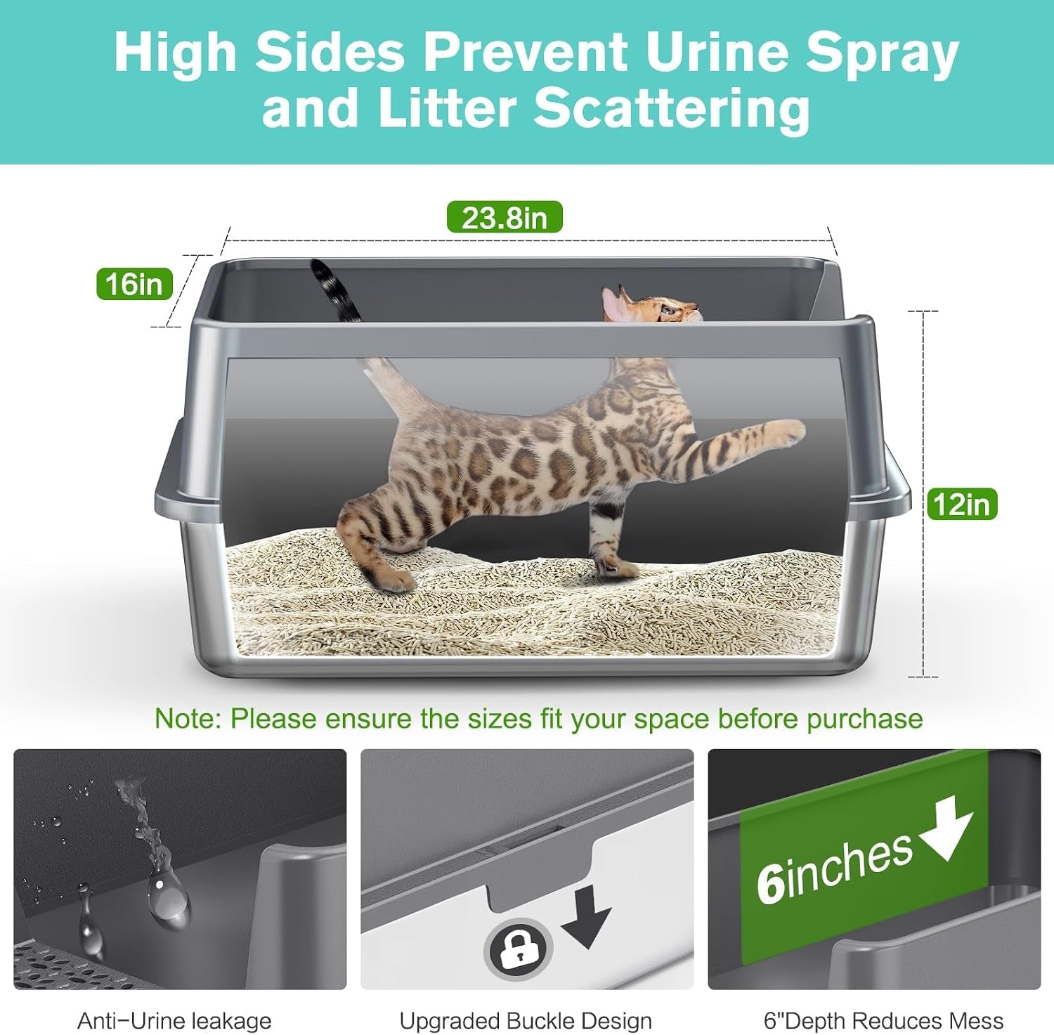 2pack-stainless-steel-cat-litter-box-with-high-sides-lid-extra-large-xl-litter-box-for-big-cats-metal-kitty-litter-boxes-with-anti-leakage-enclosure-non-stick-odorless-scoop-included
