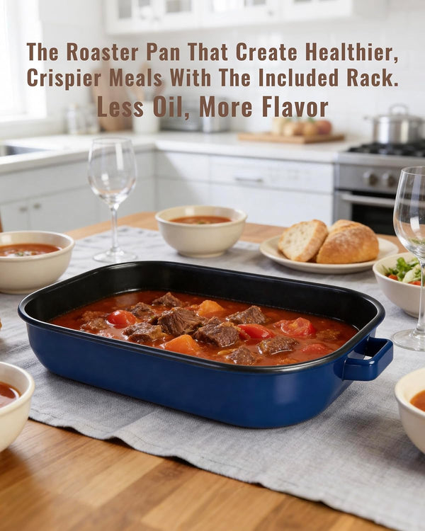 Roasting Pan for Oven with Rack 6-Piece Enamel Deep Lasagna Baking Dish 14&17 Inch, 572°F High Temp Resistance Dishwasher Safe Non-Stick Easy-To-Clean, Large Turkey Ham Roaster Housewarming Gift7