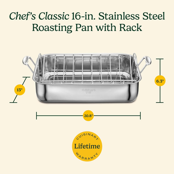 16-Inch Roasting Pan, Induction Compatible Premium Rectangular Roaster Pan with Rack, Stainless Steel Roasting Pan with Rack, Large Capacity, Dishwasher Safe5
