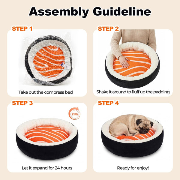 Sushi Cat Bed, Calming Small Dog Bed 21In, Washable | Anti-Anxiety Cuddler Bed for Kitten & Puppy, Ultra-Soft Plush Fur, Non-Slip Bottom, Machine Washable Cushion Pet Bed6